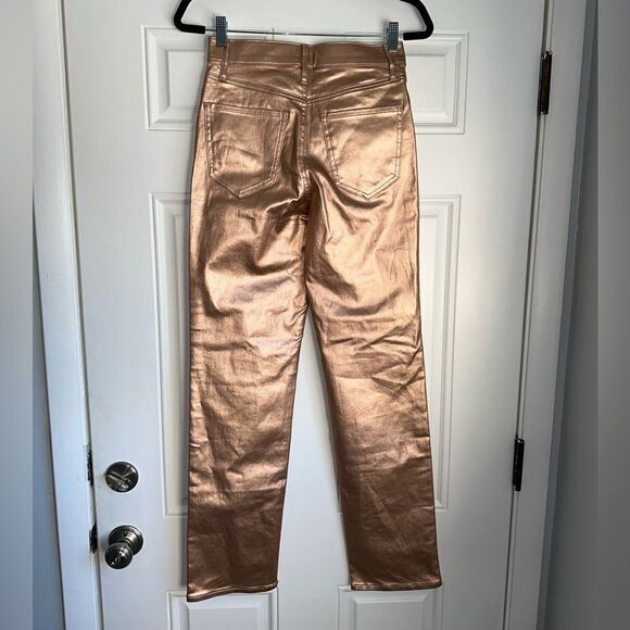 NWT EXPRESS SIZE 0 High Waisted Metallic Coated Modern Straight Jeans rose gold - Picture 6 of 7